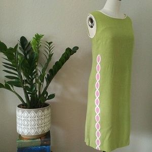 Vintage Green & Pink 60s Linen Shift Dress L/XL
